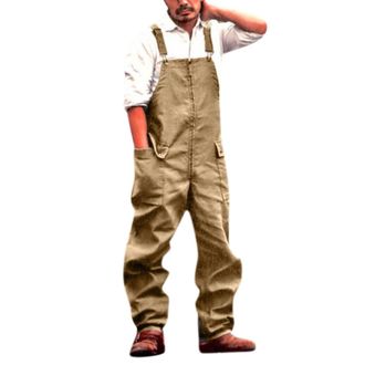Generic Mens Dungarees Bib And Brace Workwear For Men Fashion Relaxed Denim Overalls Vintage Braces Wide Leg Onesie All in One Dungarees Boiler Cargo Trousers