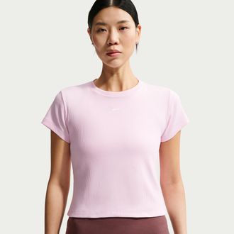 Nike Womens Nike Sportswear Tight Ribbed Short-Sleeve T-Shirt in Pink | HV4994-663