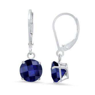 MAX + STONE 10K White Gold Round Checkerboard Cut Gemstone Leverback Earrings (8mm)