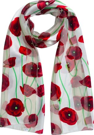 Generic Lapeach Fashions Ladies Floral Poppy Print Satin Stripe Scarf Ideal for Memorial Remembrance Day Event
