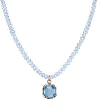 Jewelmak 14K Blue Topaz Necklace