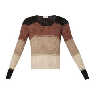 Liu Jo Veelkleurige gestreepte trui - Dames - Ronde hals truien - Veelkleurig - L - Polyester - Truien & Vesten