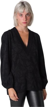 Giorgio Grati Zwarte Oversized Trui met Tonale Rozen en Lurex - Dames - V-hals truien - Zwart - 2XL - Truien & Vesten