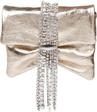 Jimmy Choo London Zandra Clutch Bag In Metallic Leather With Platinum Color