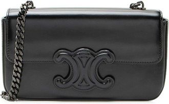 Celine Black Calfskin Shiny Triomphe Chain Shoulder Bag (Authentic Pre-Loved)