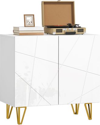 OEM Aparador Compacto De Entrada Con 2 Puertas Y Estantes Ajustables Para Cocina Sala 80x40x75 Cm Blanco Brillo