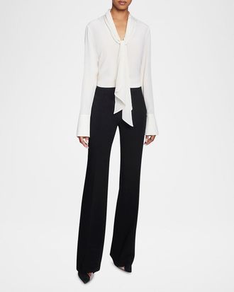 Santorelli Amanda Tie-Neck Silk Chiffon Blouse