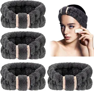 OEM Paquete De 4 Diademas De Microfibra Para Spa: Para Maquillaje, Limpieza Facial, Ducha, Yoga Y Deportes, Color Negro