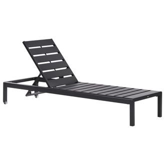 Beliani Beliani - Tumbona De Jard&iacute;n De Aluminio Negro Madera Pl&aacute;stica Respaldo Reclinable Nardo