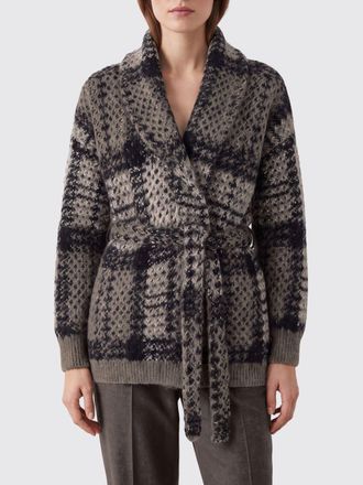 Brunello Cucinelli Cardigan a vestaglia in lana e cashmere con motivo tartan