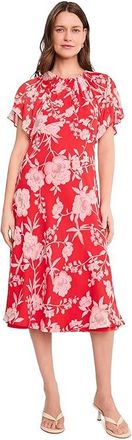 Calvin Klein Floral Chiffon Flutter Sleeve Midi Womens Dress Ginger : 14, Polyester