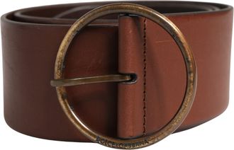 Dolce & Gabbana Brown Leather Wide Waist Metal Round Mens Belt