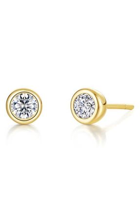 Lafonn Bezel Simulated Birthstone Stud Earrings in White at Nordstrom
