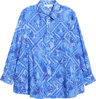 Sugarlips Nala Regie Print Cotton Button-Up Shirt in Blue-Mul at Nordstrom, Size X-Small