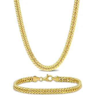 Delmar 5.5mm Double Curb Link Chain Necklace & Bracelet Set in Yellow at Nordstrom Rack
