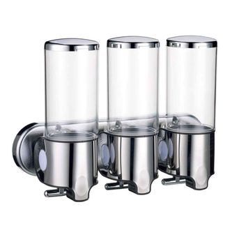 OEM Dispenser Para Gel De Ducha - 3 Compartimentos De 300 Ml - Montaje En Pared - Ventana Transparente - Recargable Sin Desmontar - 1 Unidad