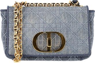 Dior Blue Cotton Denim Small Caro Flap Shoulder Bag (Authentic Pre-Loved)