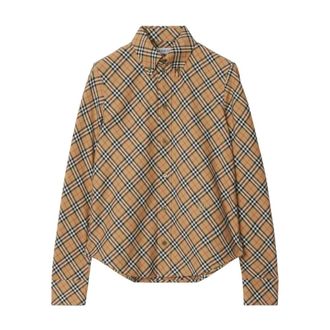 Burberry Katoenen overhemd met ruitpatroon - Dames - Blouses & Shirts - Beige - Maat: XS Katoen