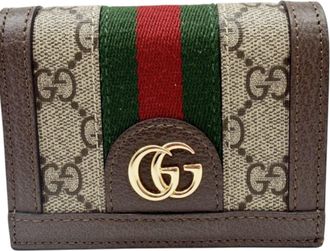 Gucci Beige Brown Leather Gg Canvas Wallet (Bi-Fold) (Pre-Owned)