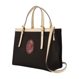 Versace Womens Medusa Emblem Calfskin Tote Black