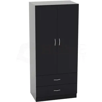 Home Discount Riano 2 Door 2 Drawer Wardrobe With Hanging Rail & Storage Shelf, Black