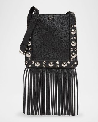 Valentino Garavani Nellcote Small Fringe Studded Leather Crossbody Bag