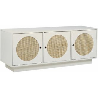 Beliani Credenza a 3 ante in rattan mdf Fronti in rattan Maniglie a foro Armadio Soggiorno Camera da letto Stile Boho Bianco