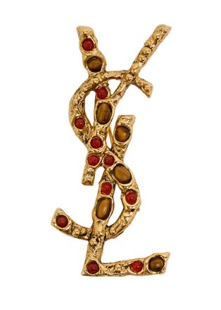 Saint Laurent Cassandre Stone-embellished Brooch - Gold - One Size