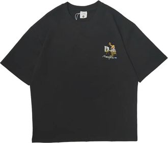 Generic QXWD Mens Character Embroidery Oversized T-Shirt characterTrendy Summer Letter Print Loose Fit Tee Casual Short Sleeve Top