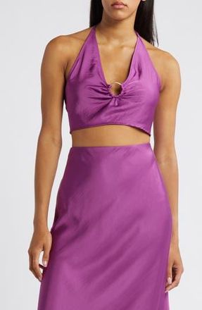 Something New Marie Satin Crop Halter Top in Willow Herb at Nordstrom Rack, Size X-Large