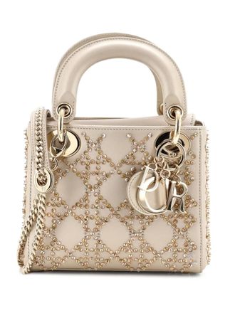 Dior Lady Dior Chain Bag Crystal Embellished Cannage Quilt Leather Mini satchel - women - Calf Leather - One Size - Neutrals