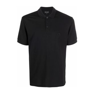Giorgio Armani Polo Shirts, male, Black, Size: 2XL Black Cotton-Blend Polo Collar Shirt