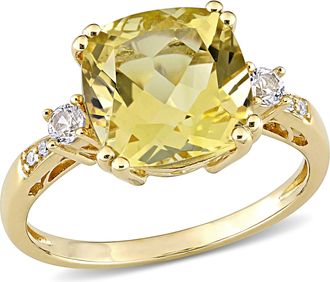 Mimi & Max 4 1/5ct TGW Cushion-Cut Citrine and Created White Sapphire Ring Diamond Accent in 10k Yellow Gold