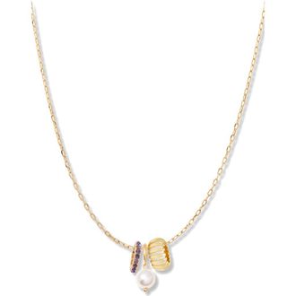 Brook & York Gaby Faux Pearl & Birthstone Multipendant Necklace in Gold/February at Nordstrom