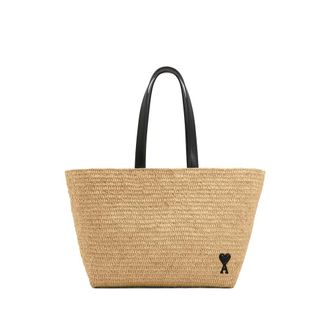 Ami Large Ami De Coeur Raffia Tote Bag