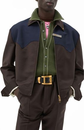 Versace Wool & Mohair Western Jacket in Dark Chocolate Dark Navy at Nordstrom, Size 48 Us