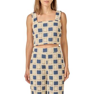 English Factory Crochet Inset Crop Top in Navy at Nordstrom, Size X-Small