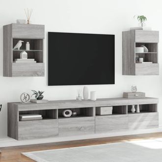 Berkfield Home TV Wall Cabinets with LED Lights 2 pcs Grey Sonoma 40x30x60.5 cm
