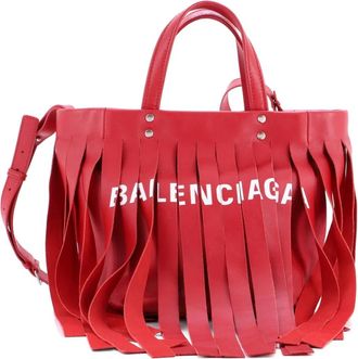 Balenciaga Laundry Cabas Fringe Leather XS tote bag - Rood