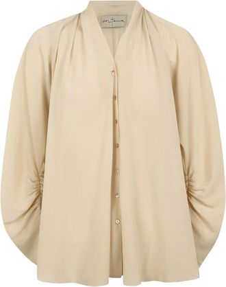 Cortana Zijde Blouse Gesneden op de Schuine Draad - Dames - Blouses - Beige - XL - Overhemden