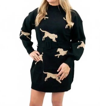 Entro Cheetah Mock Neck Sweater Dress In Black