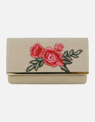 XY London Womens XY London Mika Embroidered Flower Chain Strap Clutch Bag - Cream - Size: ONE size