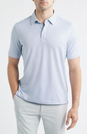 Johnston & Murphy XC Apex Performance Polo in White/Light Blue Dash Dot at Nordstrom, Size Xx-Large