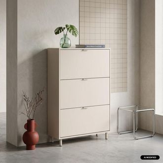 Sweeek Zapatero con 3 cajones de madera y metal, beige