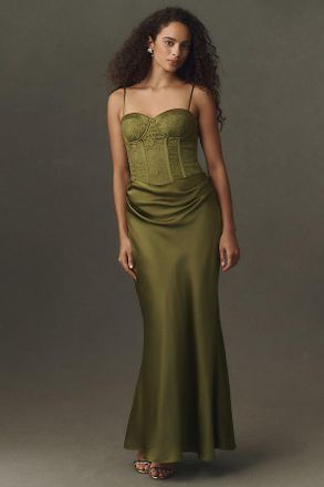 BHLDN Satin Corset Maxi Dress
