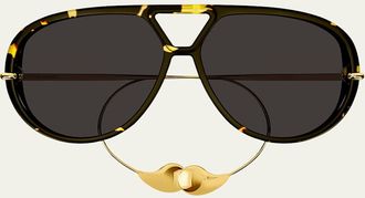 Bottega Veneta Geometric Acetate & Metal Alloy Aviator Sunglasses