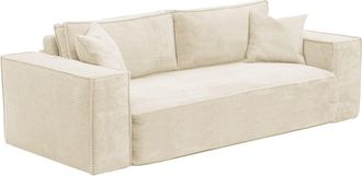 Vente-Unique Sof&aacute; cama de 4 plazas de pana beige AMELIA -Cama de 160 cm - Colch&oacute;n de 13 cm con viscoel&aacute;stica