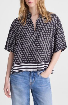 Madewell Geometric Boxy Button-Up Shirt in Classic Navy at Nordstrom, Size Xx-Small
