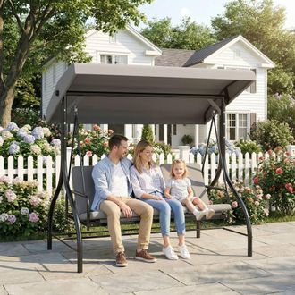 OUTSUNNY 3 Seater Canopy Swing Chair Porch Hammock Bed Rocking Bench in Light Grey