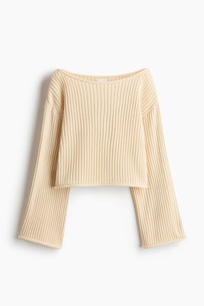 H&M Gerippter Pullover mit U-Boot-Ausschnitt - Hellbeige